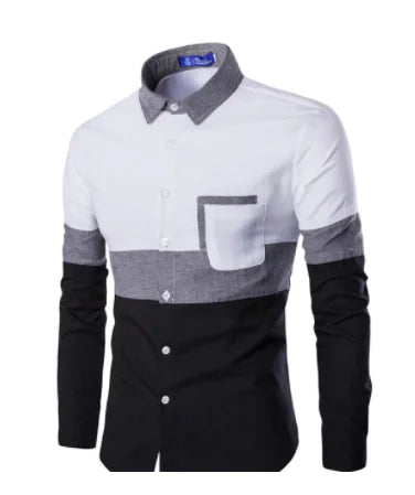 Men's Long Sleeve Color Block Casual Shirt (New Arrival)