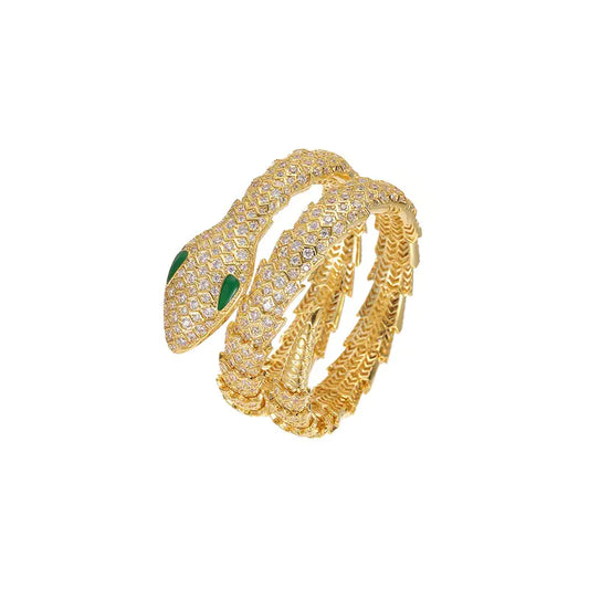 Vintage Green Eyed Snake Bracelet in Zircon Plated Platinum