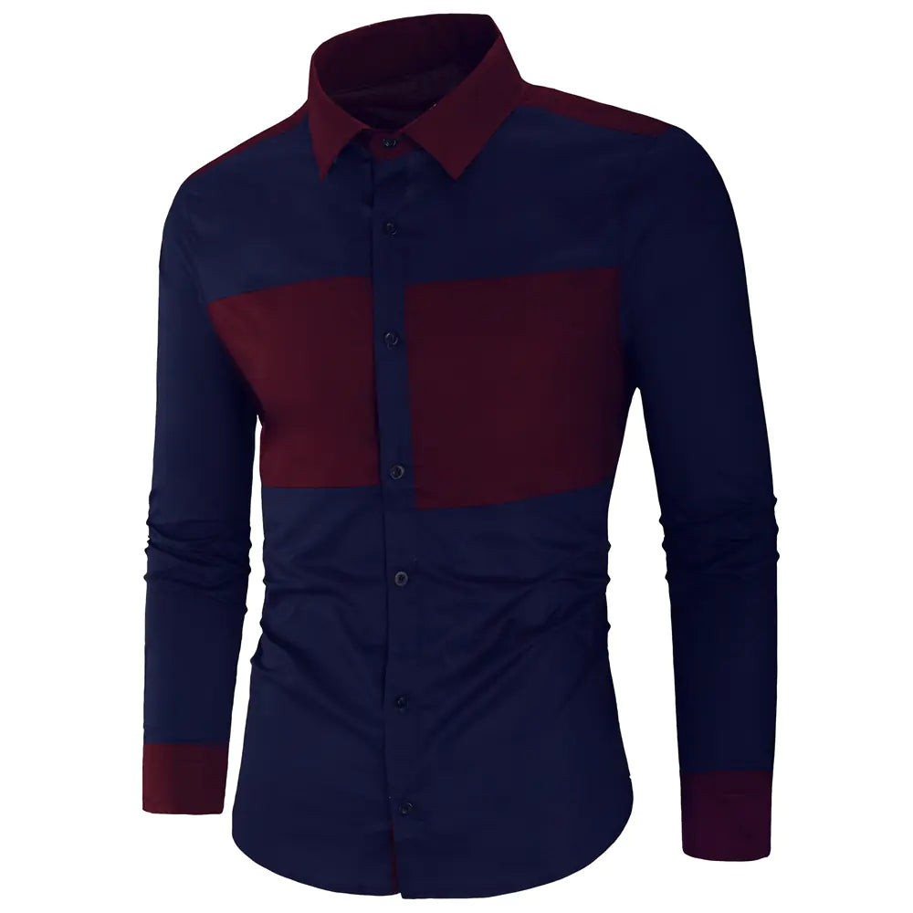 Men's Long Sleeve Color Block Casual Shirt (New Arrival)