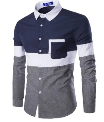 Men's Long Sleeve Color Block Casual Shirt (New Arrival)